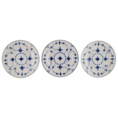 Antique Three Royal Copenhagen Blue Fluted Plain Side Plates in Hand-Painted Porcelain