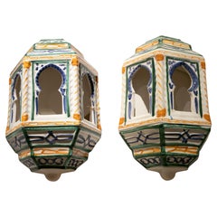Hand Painted Glazed Ceramic Pairs of Sconces