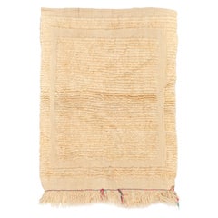 2.8x3.3 Ft Vintage Minimalistischer Tulu-Teppich aus 100 % cremefarbener und unbefärbter Wolle, maßgefertigt.