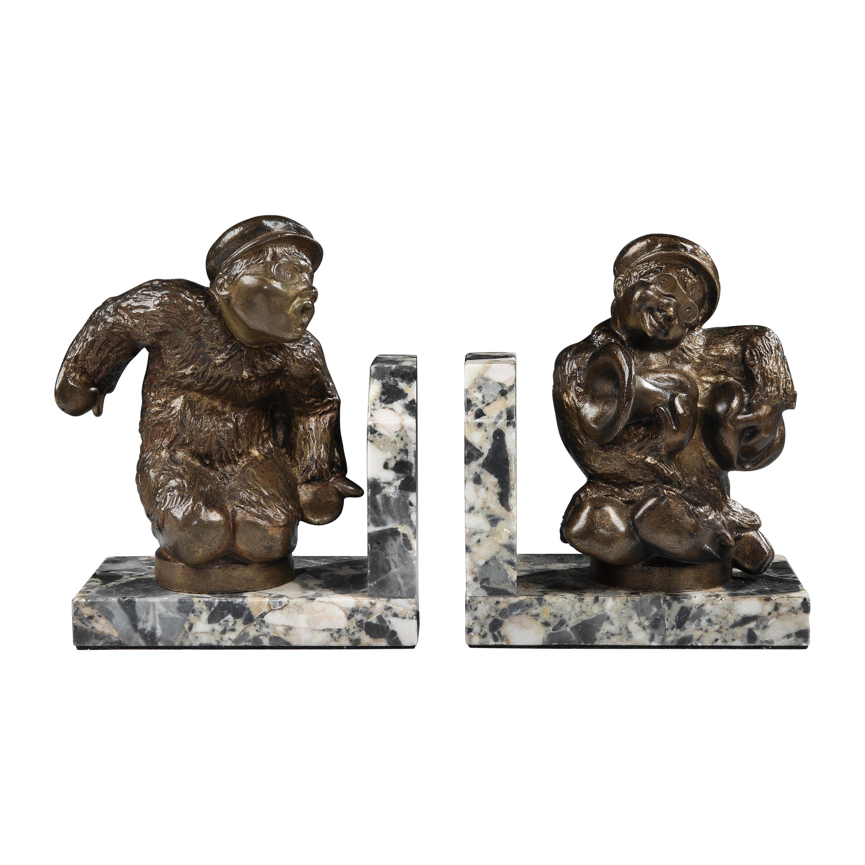 Bronze 'Child Motorist' mascot bookends by Jean Verschneider, 1910