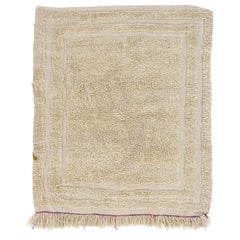 3.3x3,5 Ft Plain Cremefarbener handgefertigter türkischer „Tulu“-Teppich aus natürlicher unbefärbter Wolle