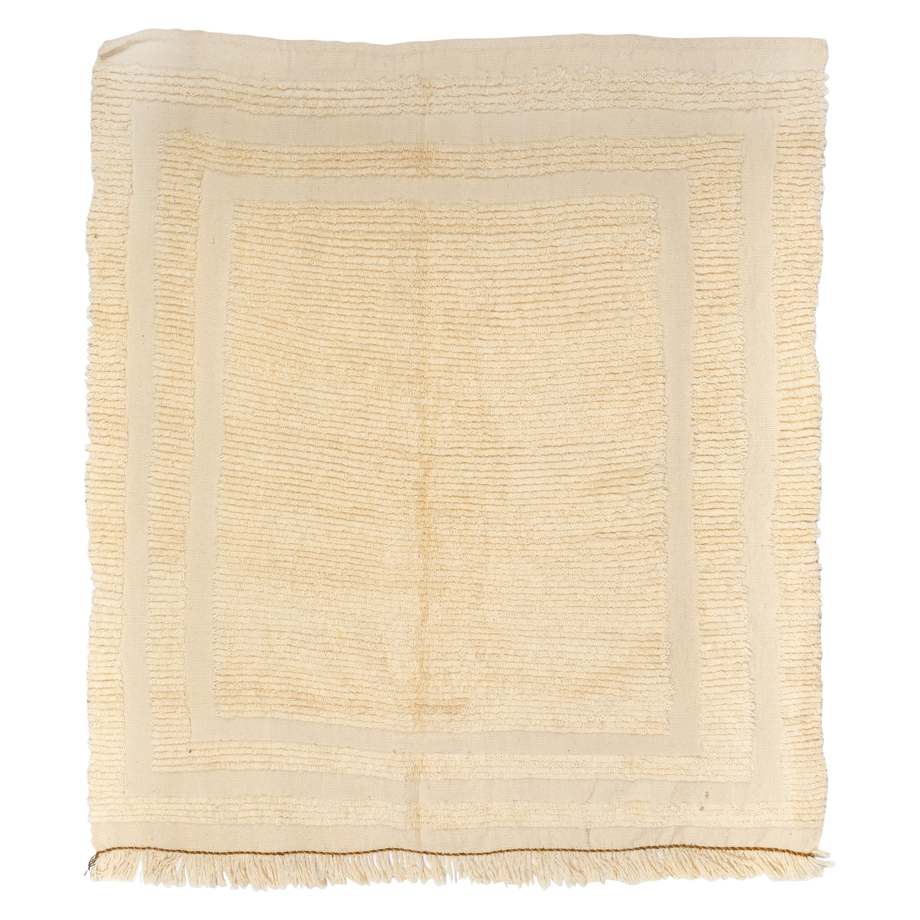 Alfombra Turca Vintage Beige 3,5x4 Pies, 100% Lana Natural, Opciones Personalizadas Disponibles