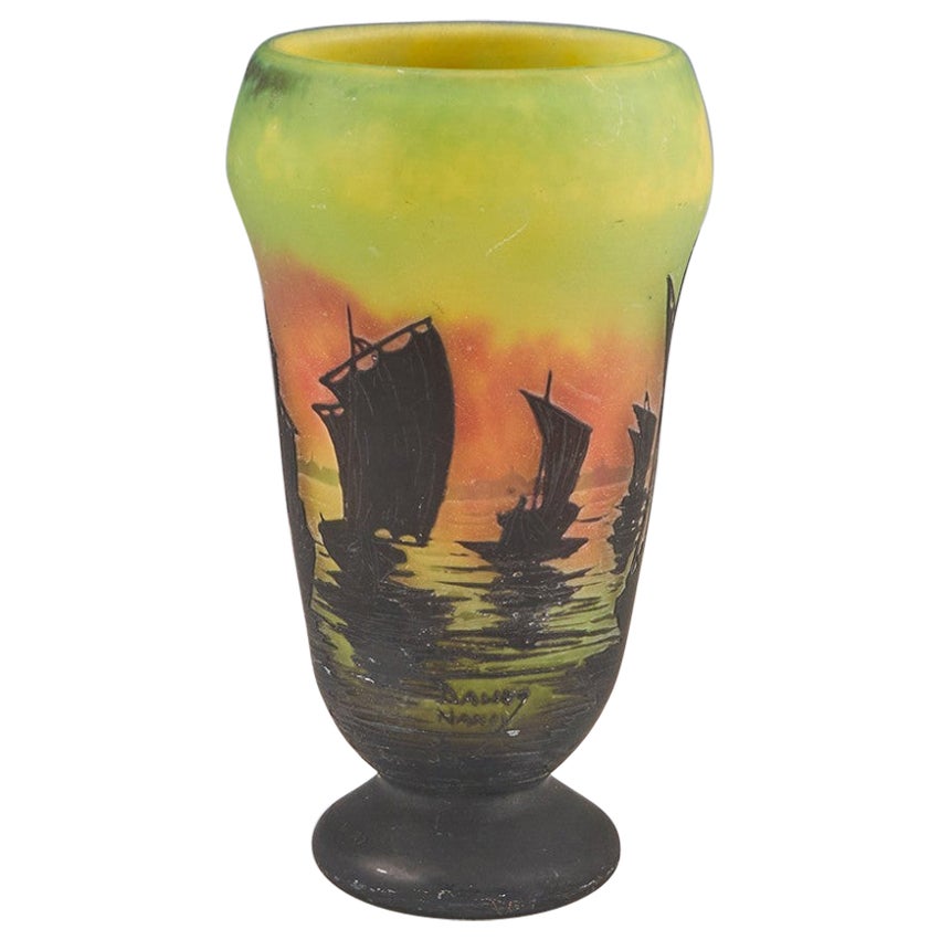 Daum Cameo Glass Vase of Sailboats at Sunset, C1910
