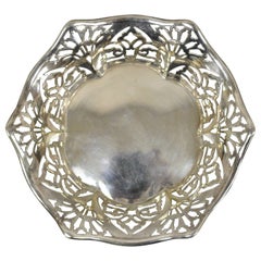 Antique TBB England Silver Plate Epns Small Floral Pierced Trinket Dish Bowl