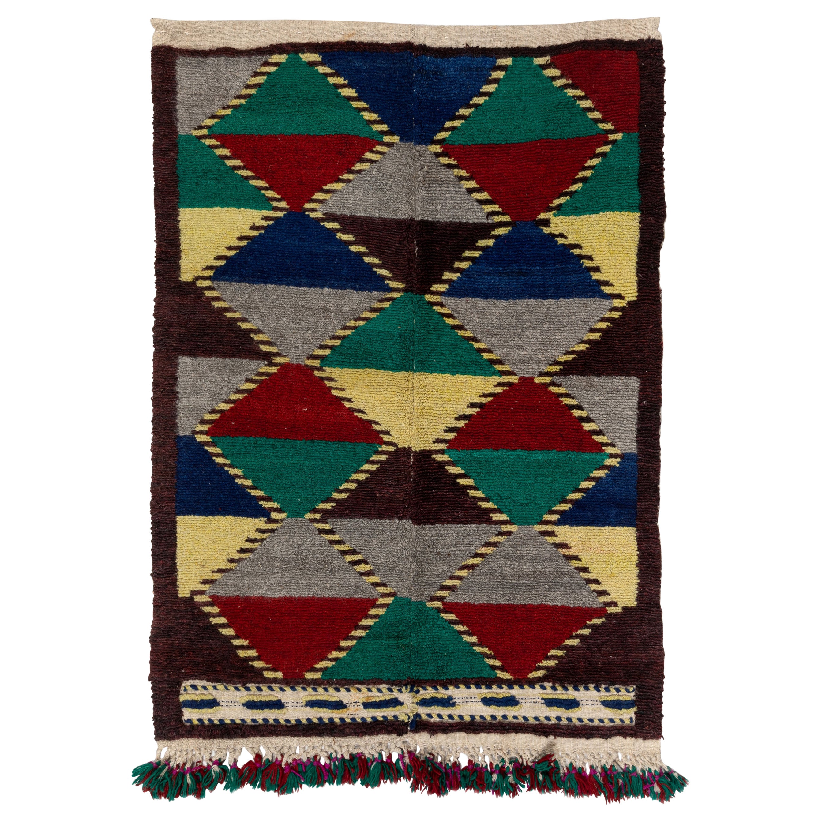 3.5x4.3 Ft One of a Kind Vintage Tulu Rug, Colorful Wall Hanging, Decorative Art For Sale
