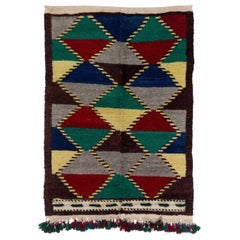 3.5x4.3 Ft One of a Kind Retro Tulu Rug, Colorful Wall Hanging, Decorative Art