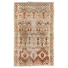 3.8x6 Fuß antiker türkischer Teppich. Geometrisches Design in Beige, Orange, Braun