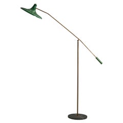 Designer italien, lampadaire, laiton, métal, marbre, Italie, années 1950