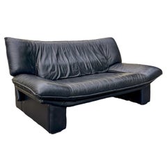 Vintage Nicoletti Salotti Postmodern Italian Black Leather Sofa