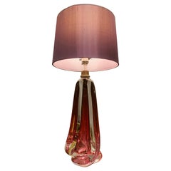 1950s Belgium Val Saint Lambert Dark Red & Clear Crystal Glass Table Lamp