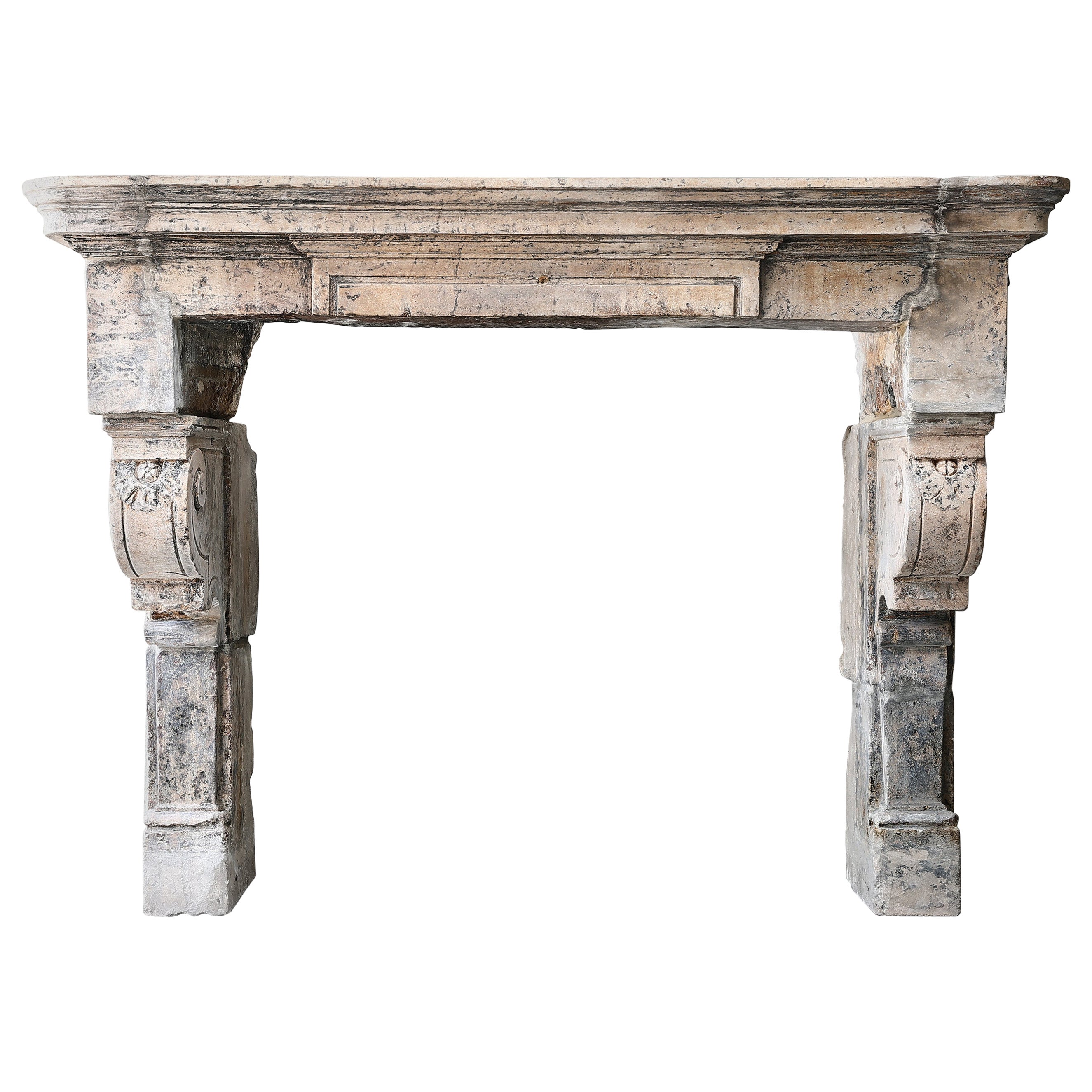 Louis XIII Style Fireplace of French Limestone from the 19th Century For Sale
