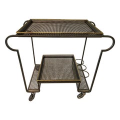 Original Mid-Century Mathieu Matégot Perforated Metal & Brass Bar Cart/Trolley