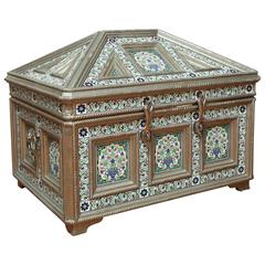Large Indian Enameled Casket Box, 20th Century