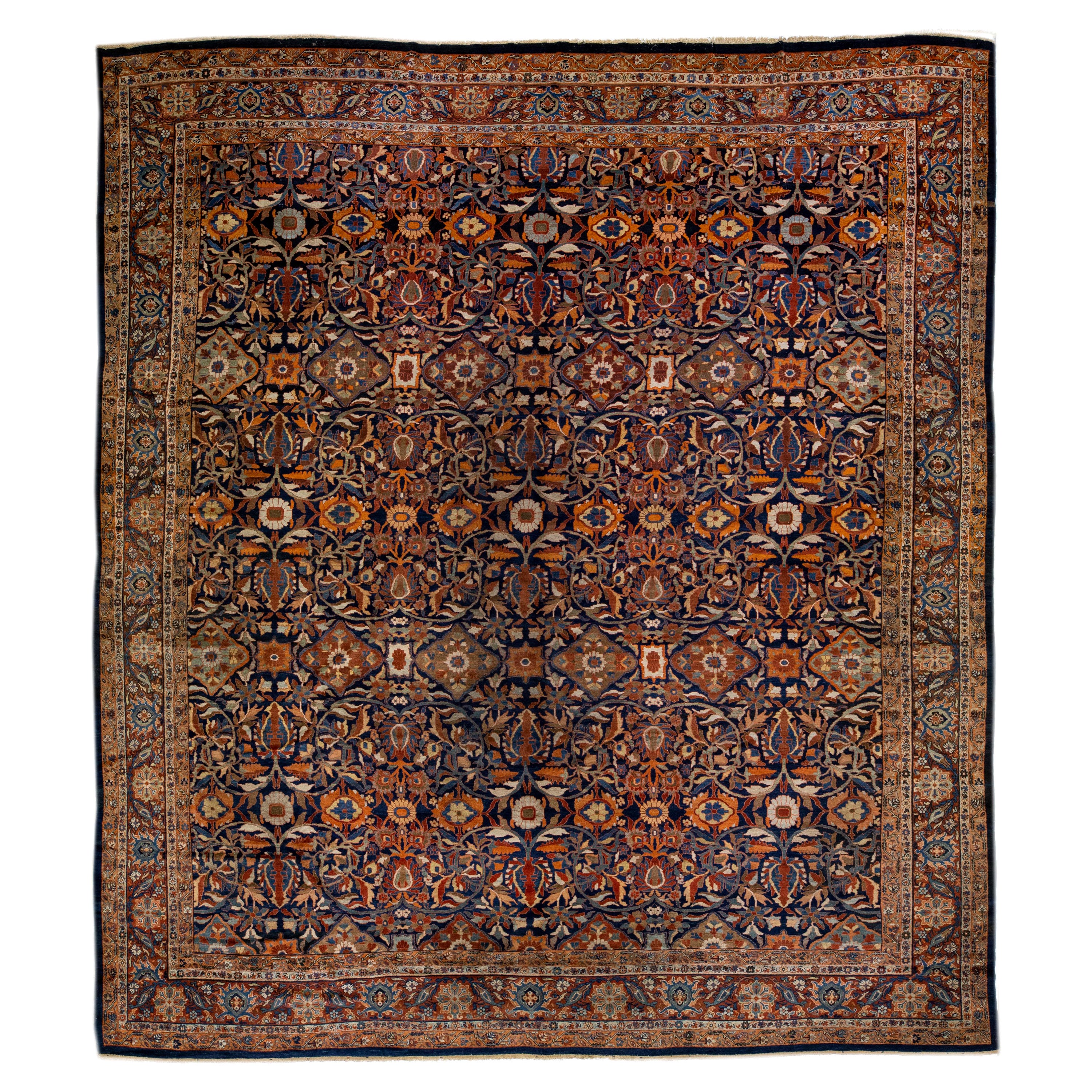 Oversize Antique Sultanabad Multicolor Handmade Allover Floral Persian Wool Rug  For Sale