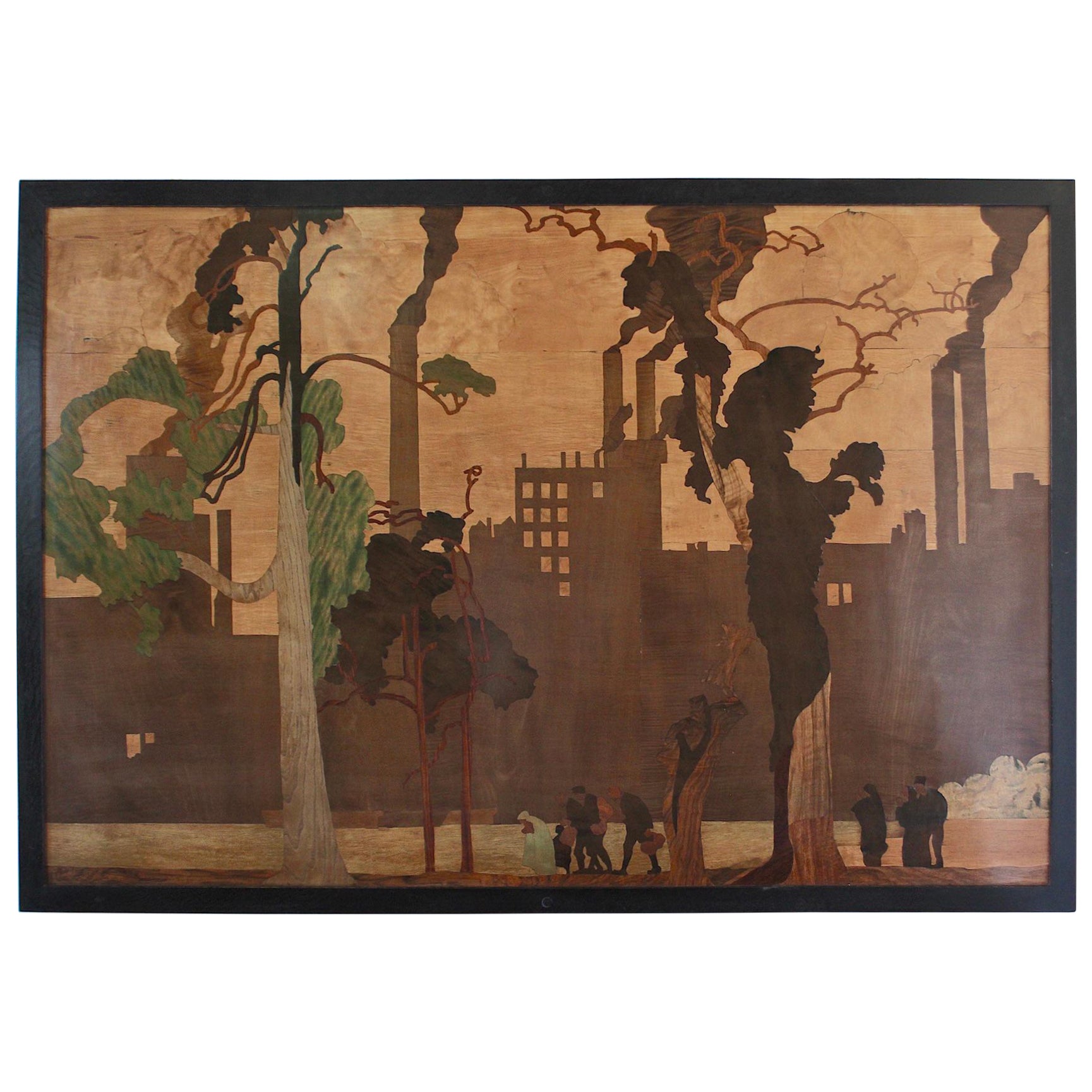 Rowley Gallery Intarsia Wood Panel Designed by Sir Frank Brangwyn