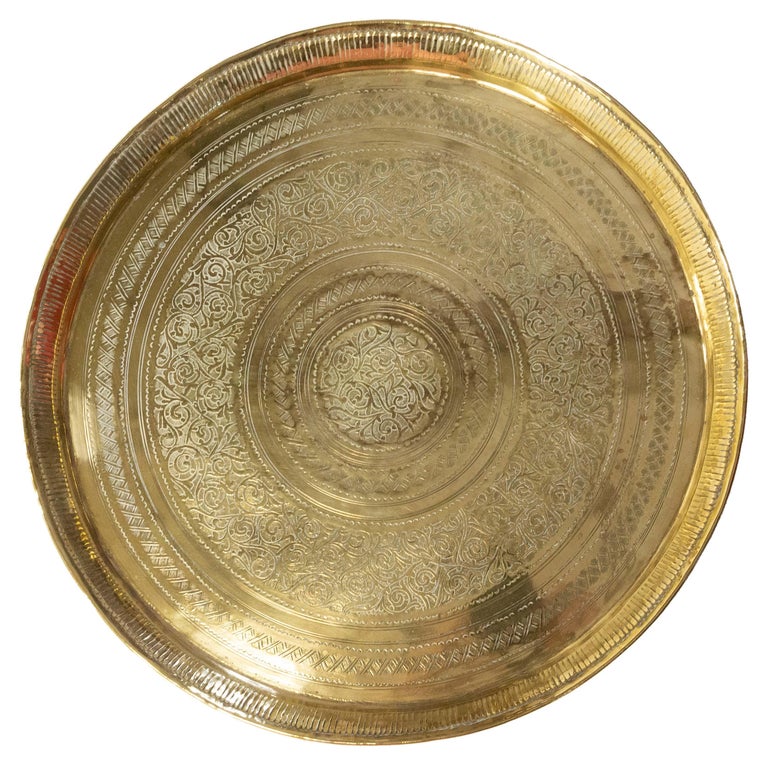 Plateau Marocain En Métal Cuivre 40 Cm - Service Thé Oriental Traditionnel Et Décoratif