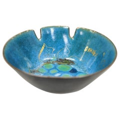 Sascha Brastoff Mid-Century Modern Blue Porcelain Enamel Copper Ashtray Dish
