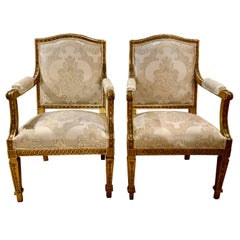 Pair of French Giltwood  Louis XVI-Style Arm Chairs /Fauteuils 19th Century