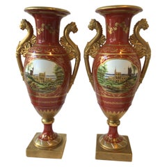 Pair of 1990s Chelsea House French Neo Classic Style Hand Painted Vases
