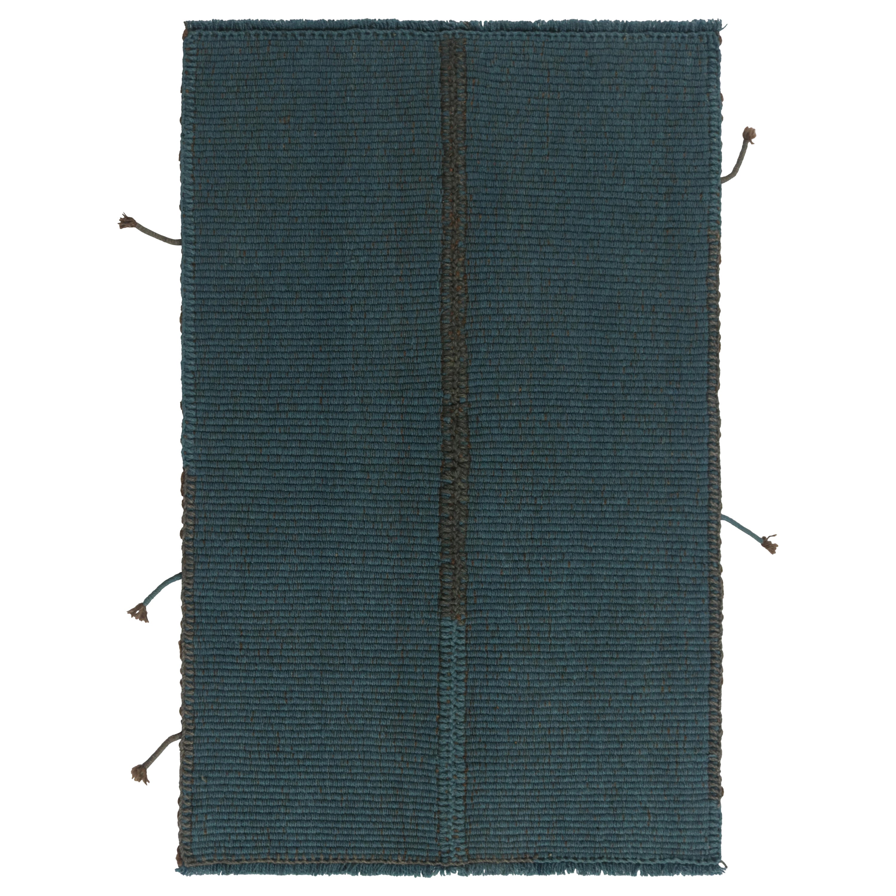 Rug & Kilim’s Contemporary Kilim in Blue with Brown Accents For Sale