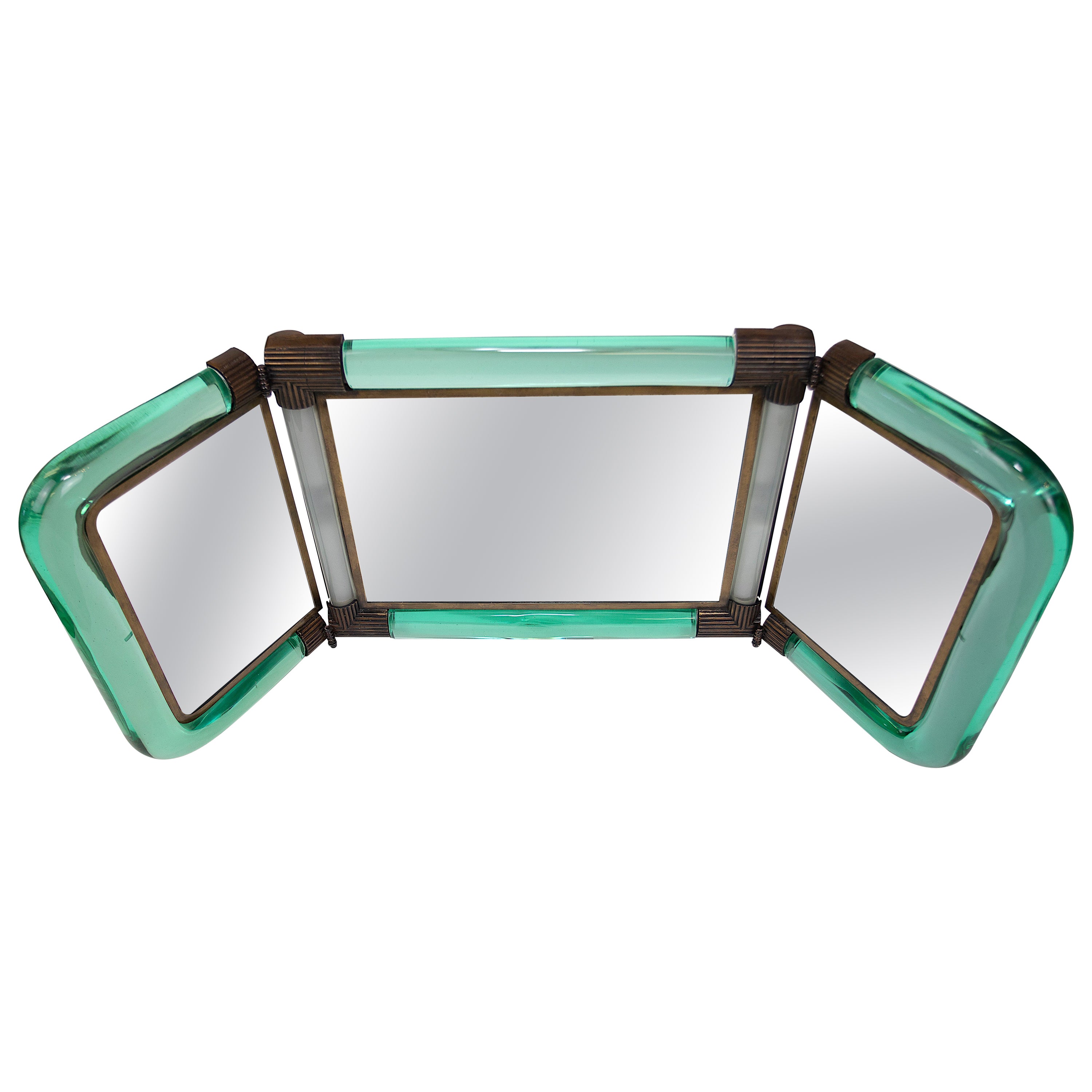 Seguso Glass and Bronze Triple Mirror For Sale