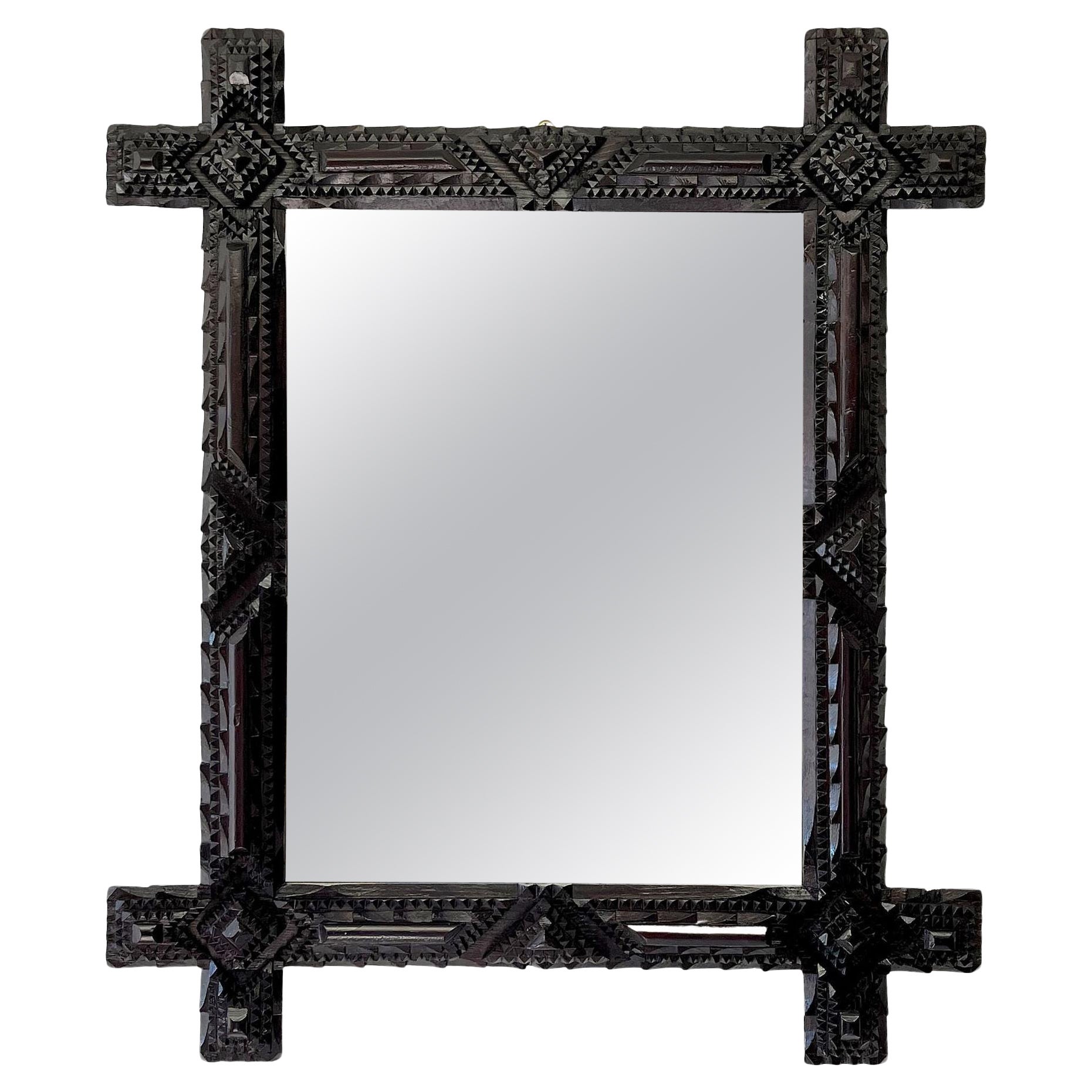 Rustic Tramp Art Wall Mirror 19th Century Handcarved, Austria, circa 1890