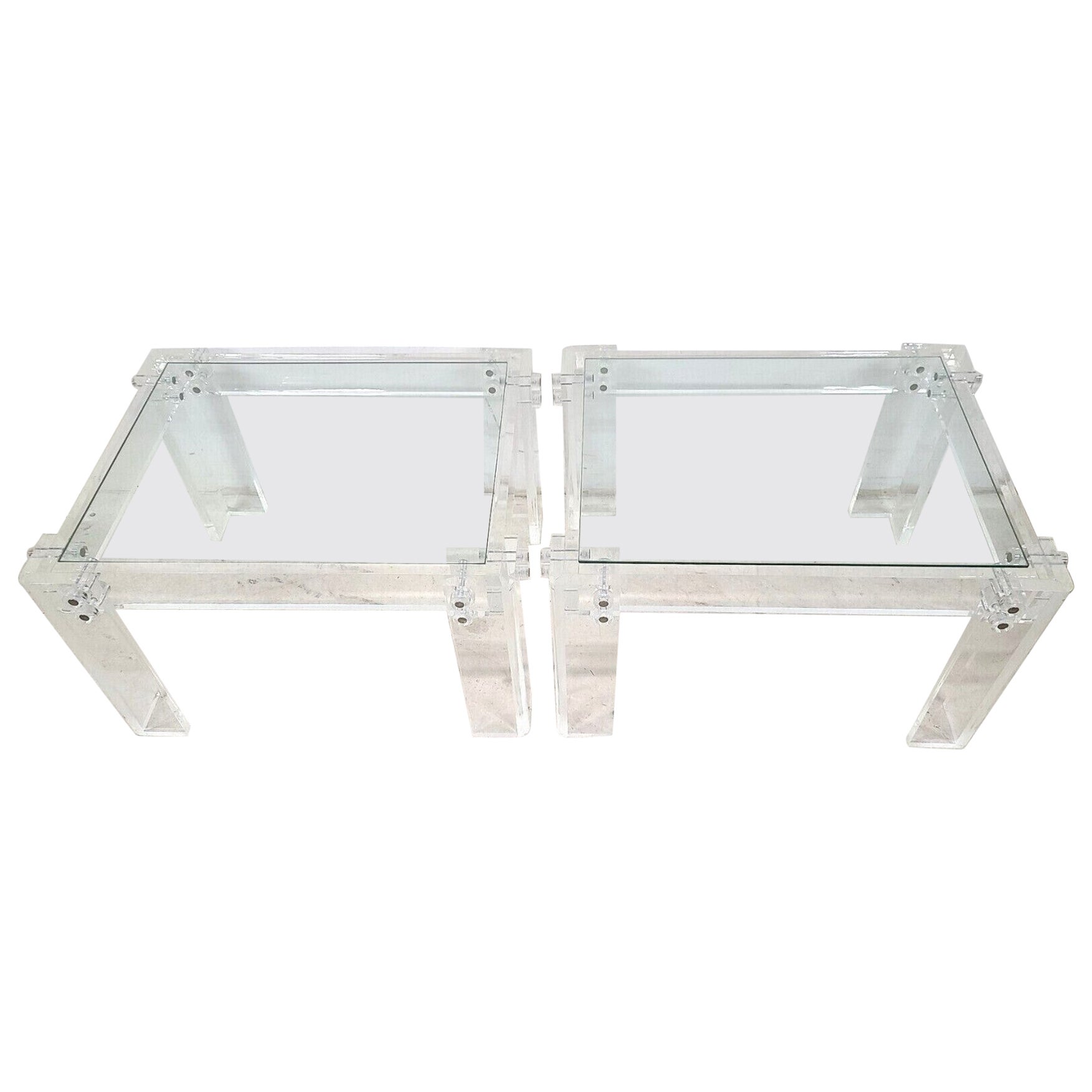 Tables d'extrémité d'appoint surdimensionnées en verre lucite vintage MCM des années 1970