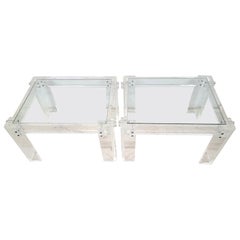 Oversized 1970s Retro MCM Lucite Glass Side End Tables