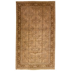 Tappeto di lana persiano oversize Tabriz antico fatto a mano con disegni a tutto campo di colore marrone