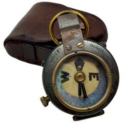 Antique English Negretti & Zambra Pocket Compass in Original Case, c. 1920-1930