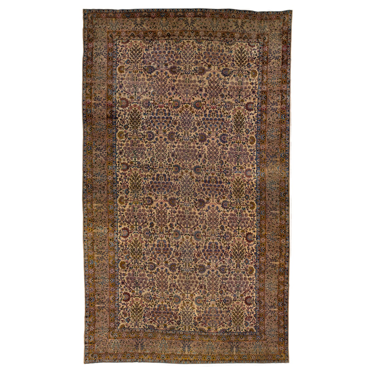 Tan Antique Kerman Handmade Allover Motif Persian Wool Rug
