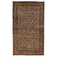 Tan Vintage Kerman Handmade Allover Motif Persian Wool Rug