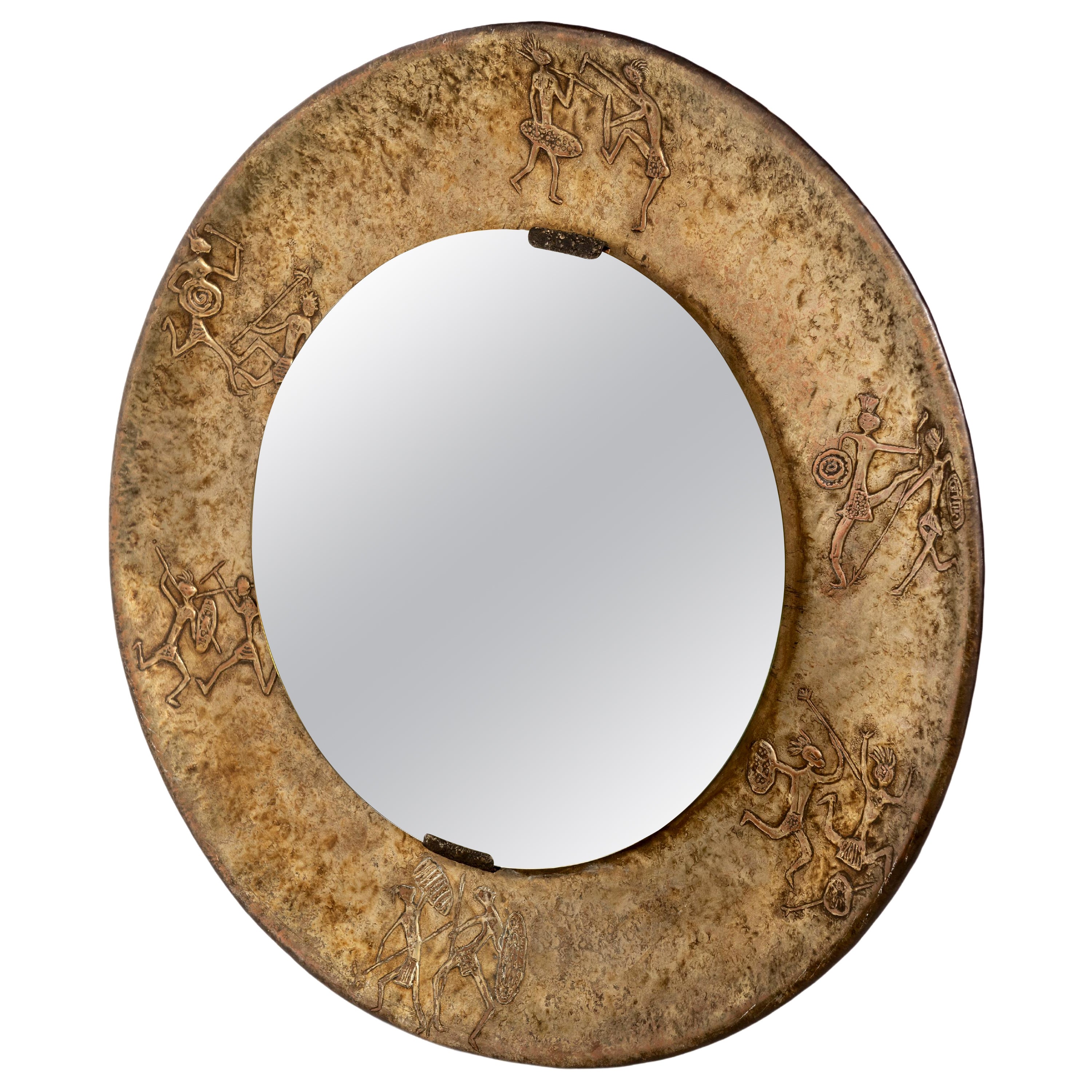 Embossed Copper Mirror by Angelo Bragalini