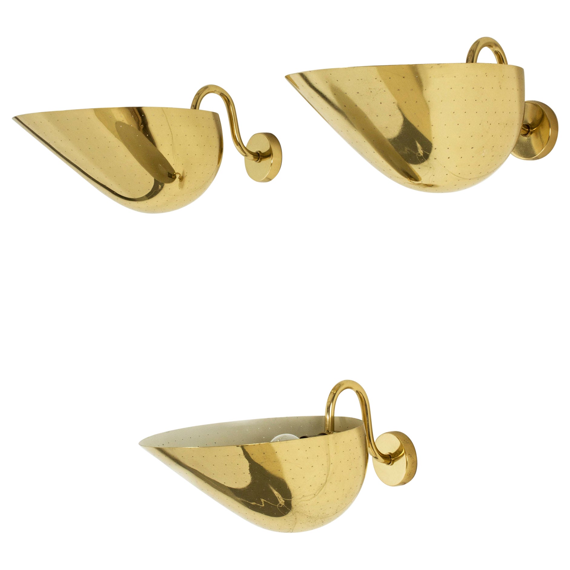 Set of Three Midcentury Wall Lights by Carl-Axel Acking, Sweden, 1940s