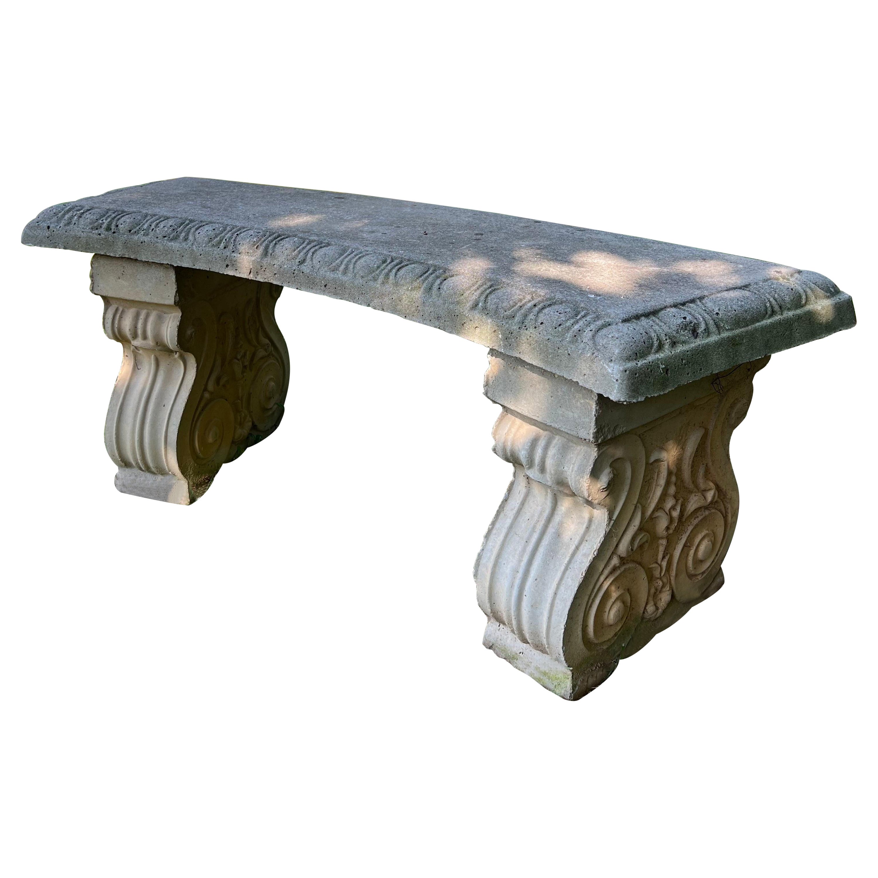 Antique Cast Stone Bench on Pedestals
