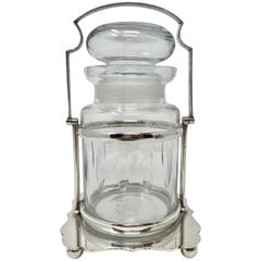 Antique English Crystal & Silver-Plate Pickle Castor 'Jar & Stand', Circa 1900's