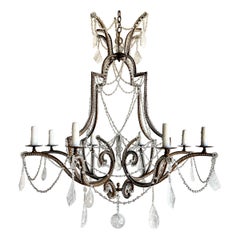 Monumental Wrought Iron & Rock Crystal Chandelier