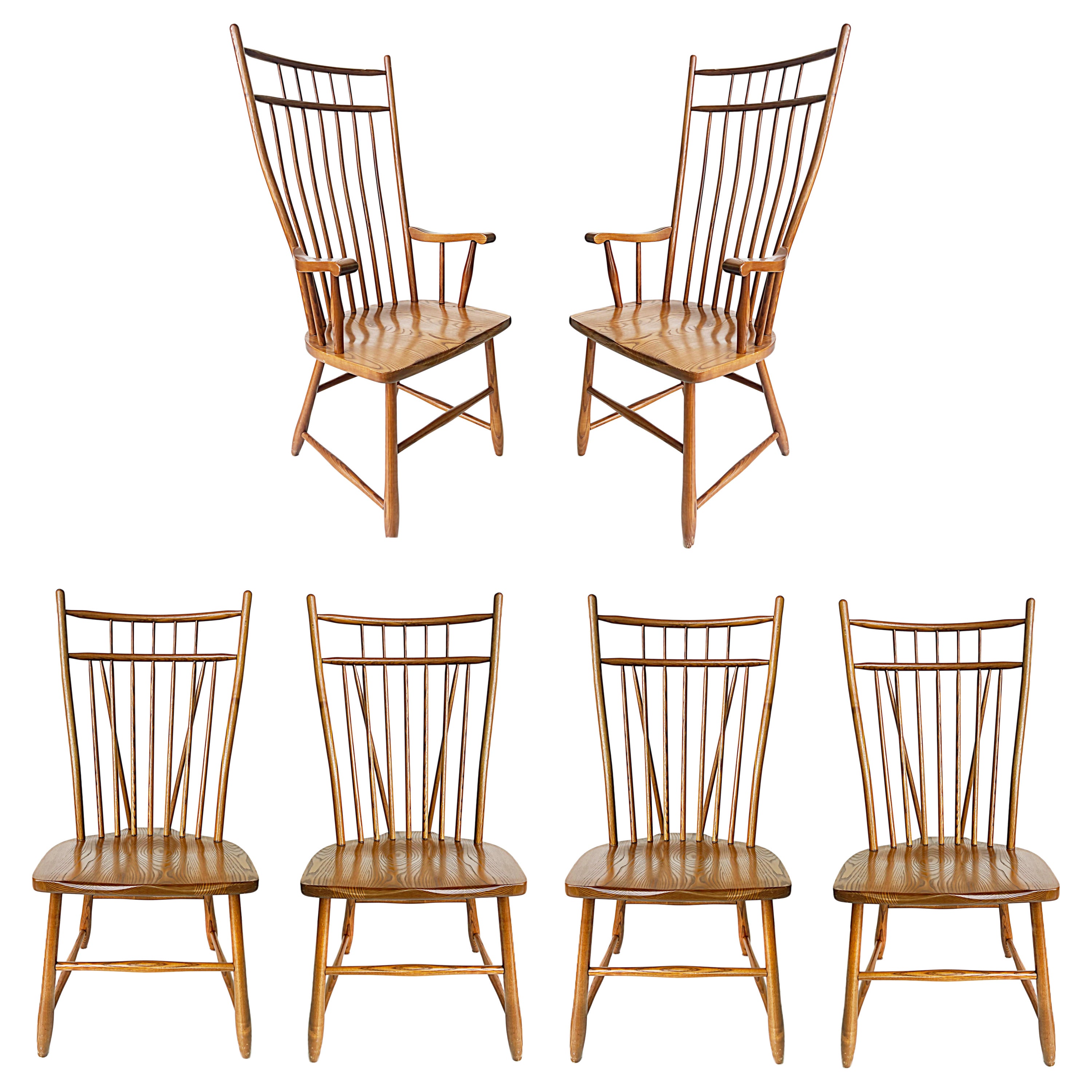 S Bent Bros. Vintage Modern Windsor Chairs, Set of 6, 1960s