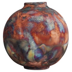 Raaquu Raku Fired Large Globe Vase S/N0000475 Centerpiece Art Series, Malaysia