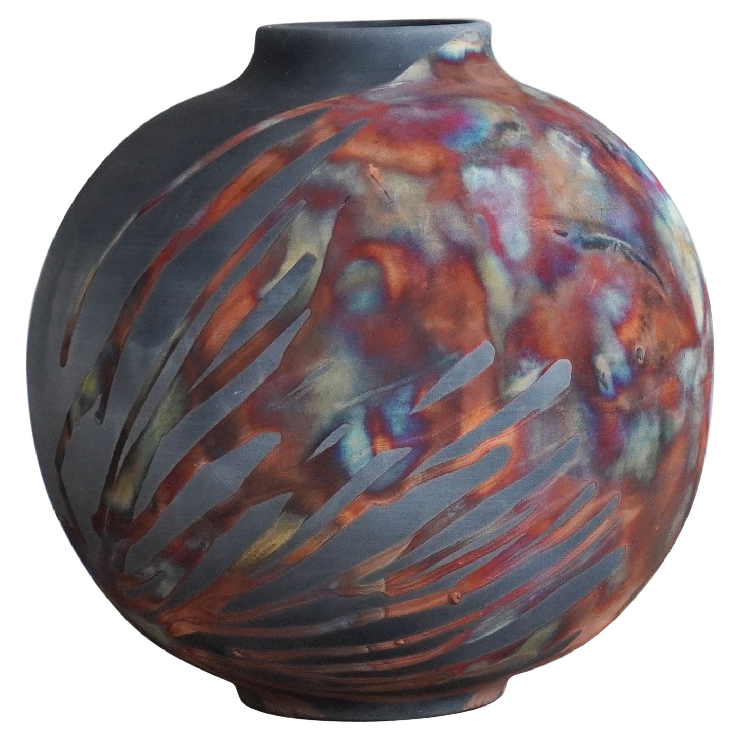 Raaquu Raku Fired Large Globe Vase S/N0000429 Centerpiece Art Series, Malaysia For Sale