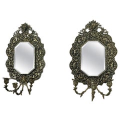 Pair of Antique Victorian Quality Brass Wall Mirrors