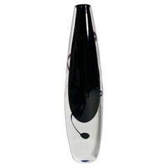 Vicke Lindstrand Vase for Kosta Sweden Crystal Black Stripe, 1960s