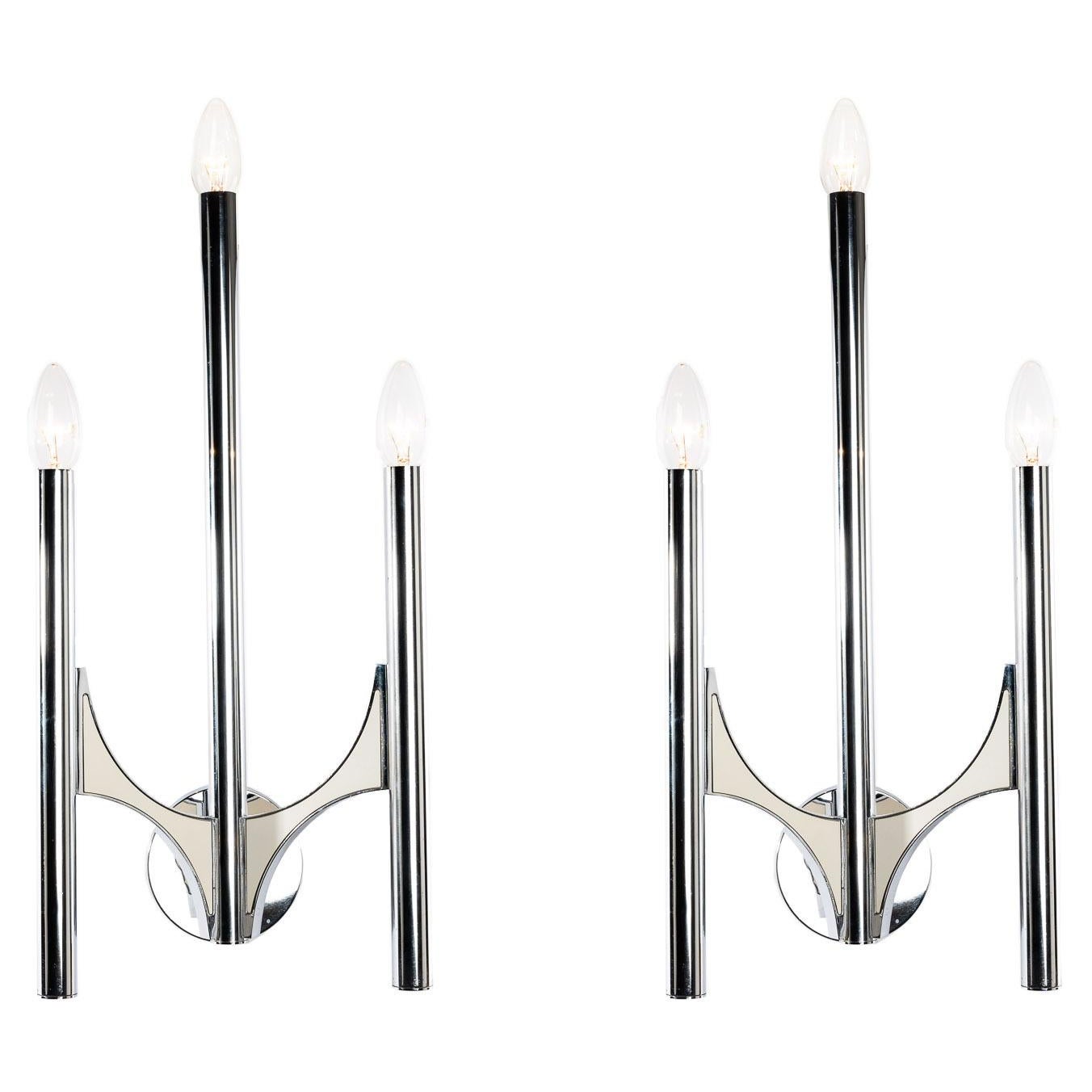 1960s Pair of Silver Plated Brass Sconces by Gaetano Sciolari For Sale