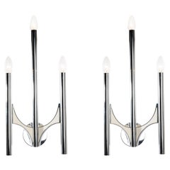 1960s Pair of Silver Plated Brass Sconces by Gaetano Sciolari