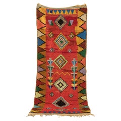 Vintage Moroccan Boujad Berber Rug Middle Atlas Mountains Red Multicolor