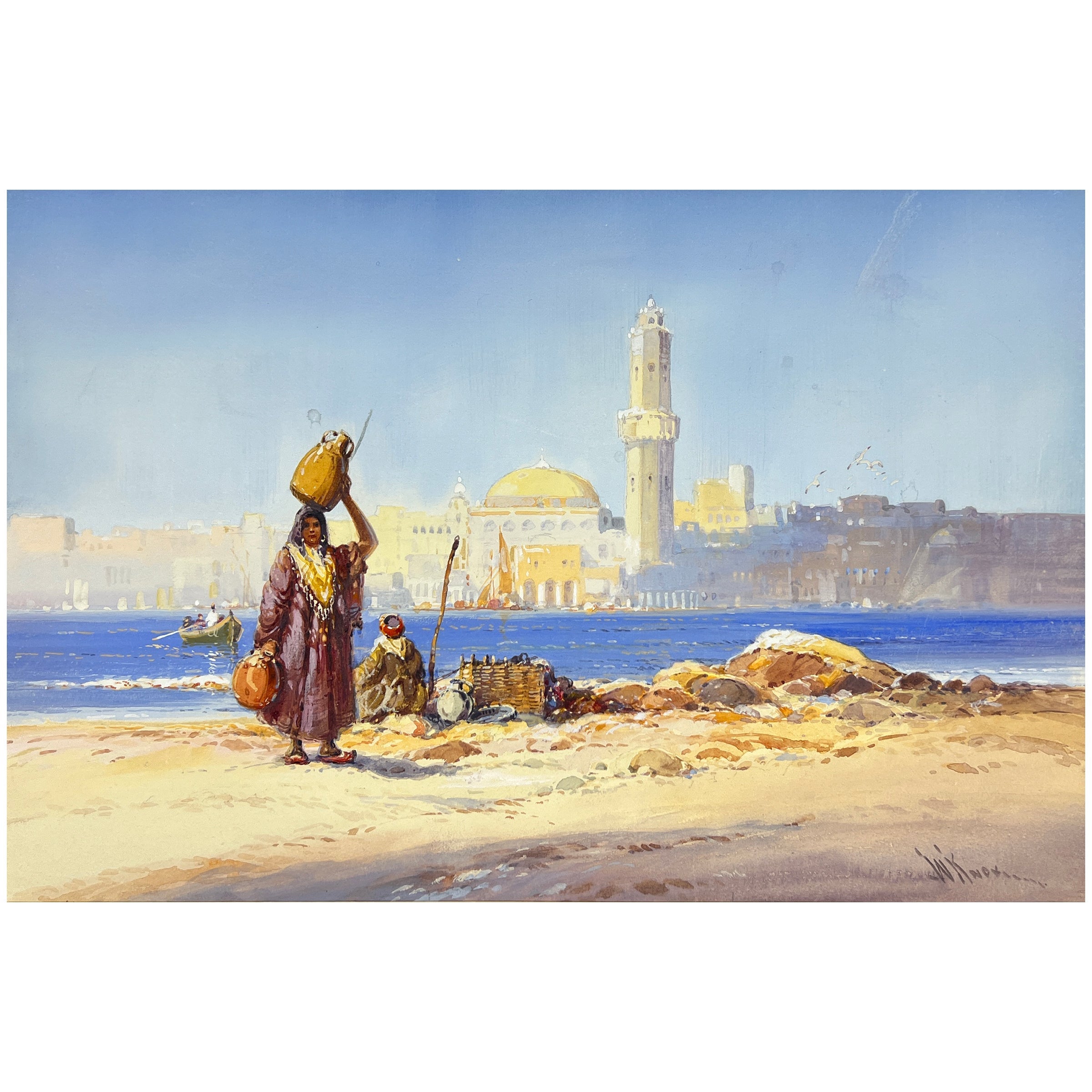 Water Carrier on the Nile, Water Colour Drawing by William Knox '1862-1925'