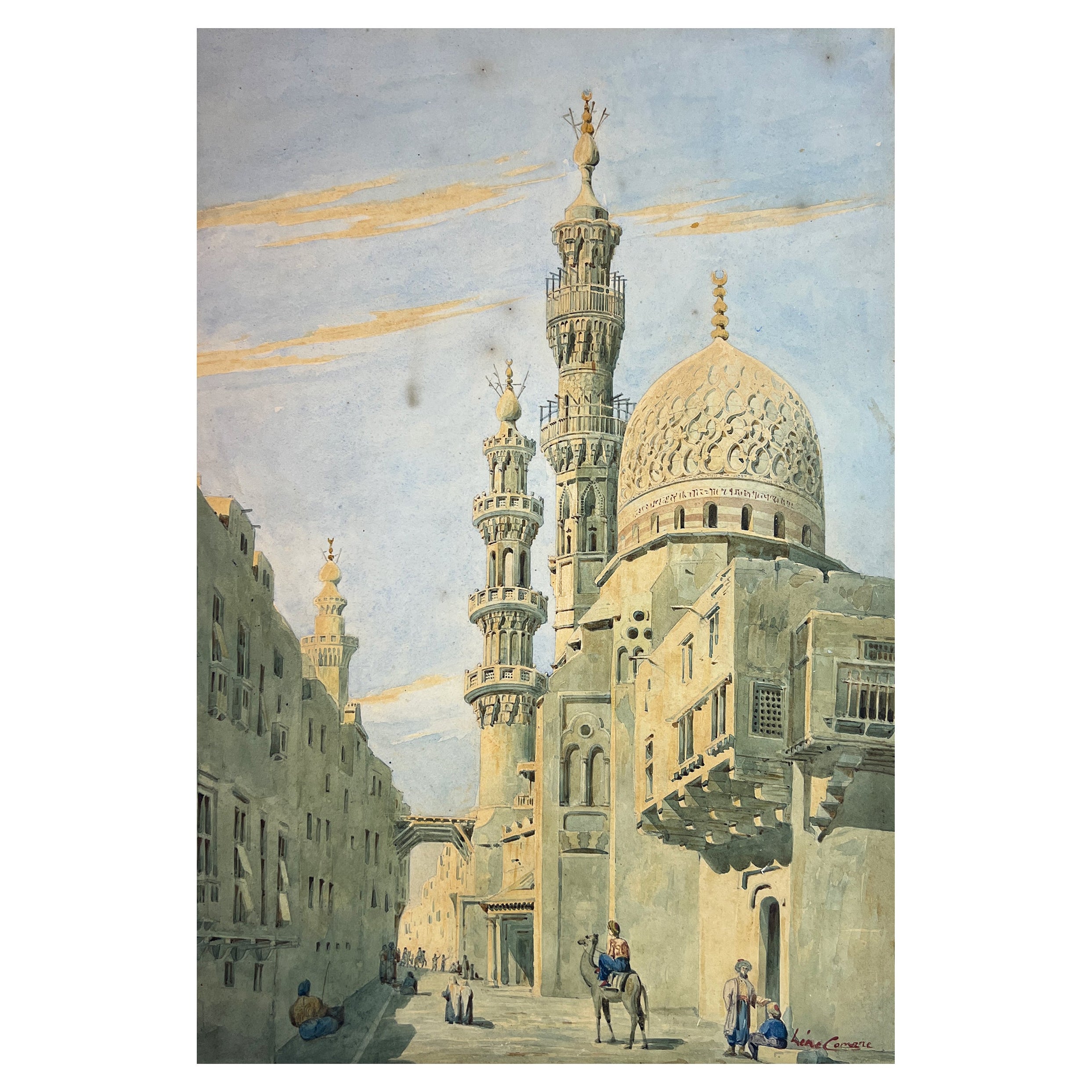 Orientalist Watercolour Painting Depicts North African Street