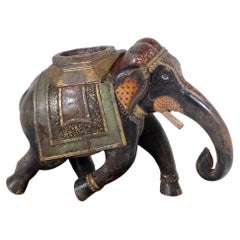 Large Decorative Antique 19th Century Carved Indian Elephant Painted Caparision