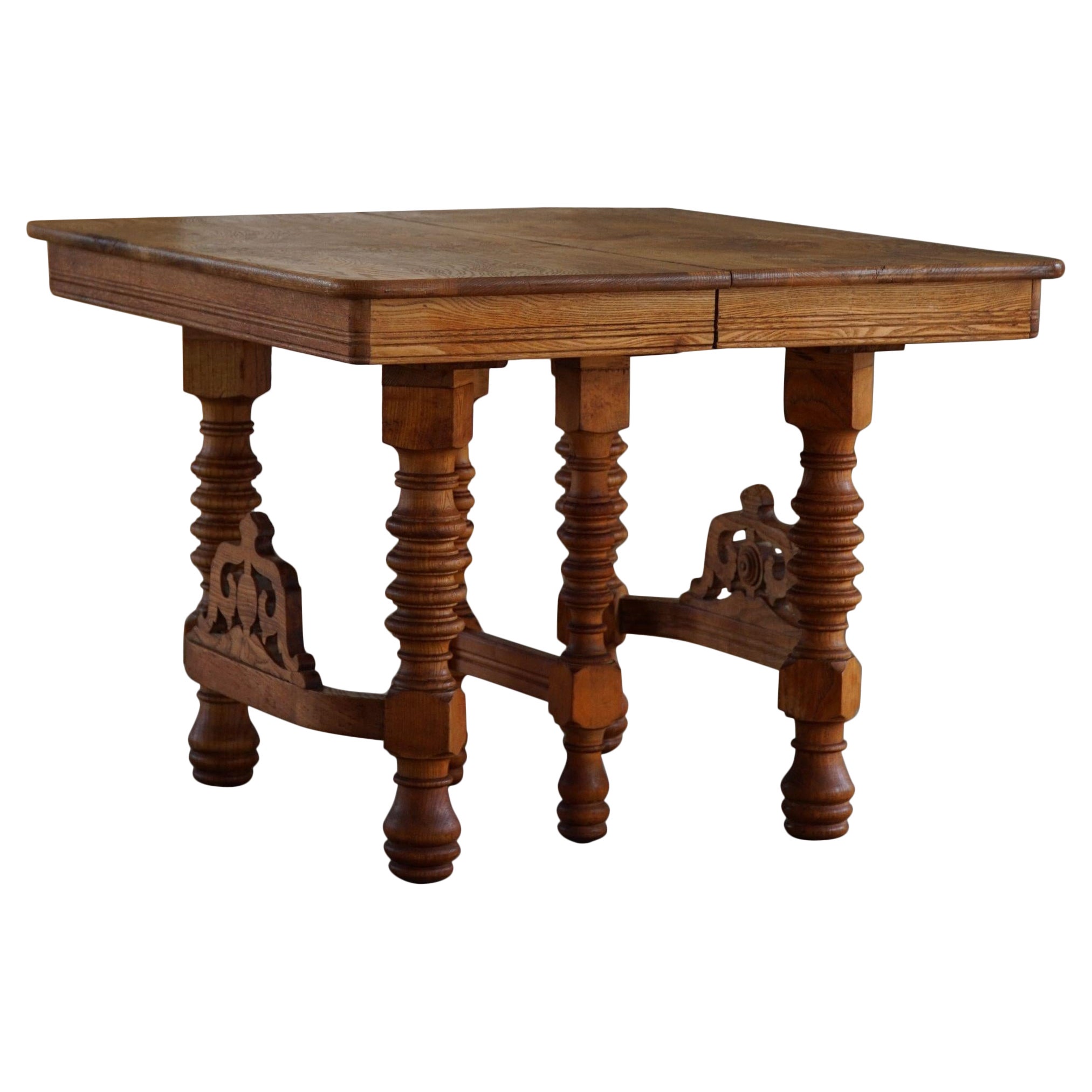 Table de salle à manger / table de bureau carrée de la fin du XIXe siècle, baroque, ébéniste danois