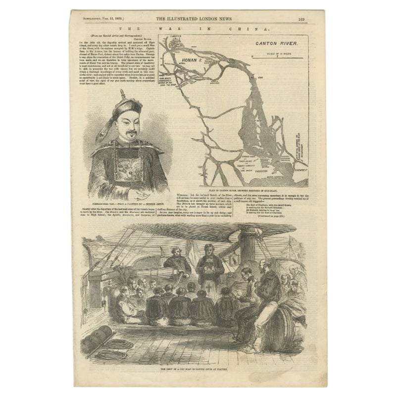 Antiker Druck des Kantonflusses und anderer Ansichten in China, 1858